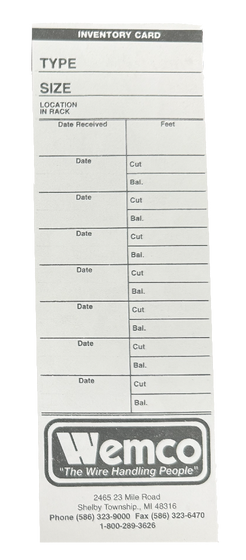 RACK01 Wire Inventory Cards (100 count) – Wemco