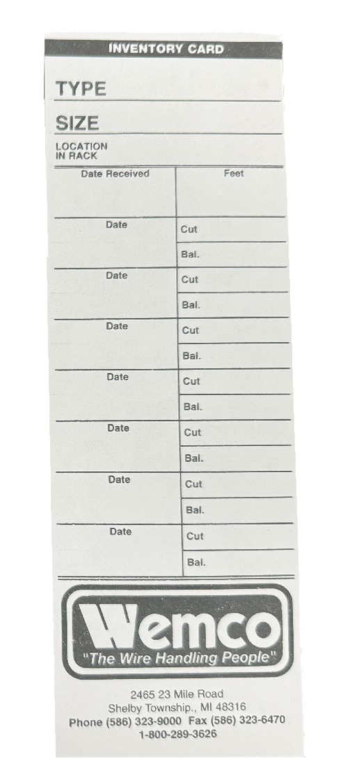 RACK01 Wire Inventory Cards (100 count) – Wemco